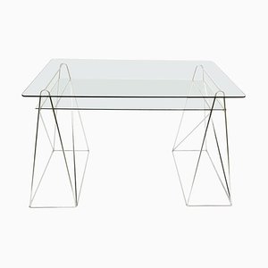 Trestle Leg Console Table / Desk With Two-Tiered Glass Top-UCH-1224696