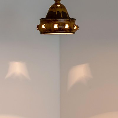 Triangle Brown Terra Ceramic Pendant Light, Denmark, 1970s-VDW-1735625