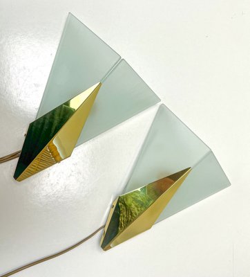 Triangular Glass & Brass Sconces from Hustadt, Germany, 1970s, Set of 2-WZZ-1816444