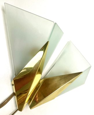 Triangular Glass & Brass Sconces from Hustadt, Germany, 1970s, Set of 2-WZZ-1816444