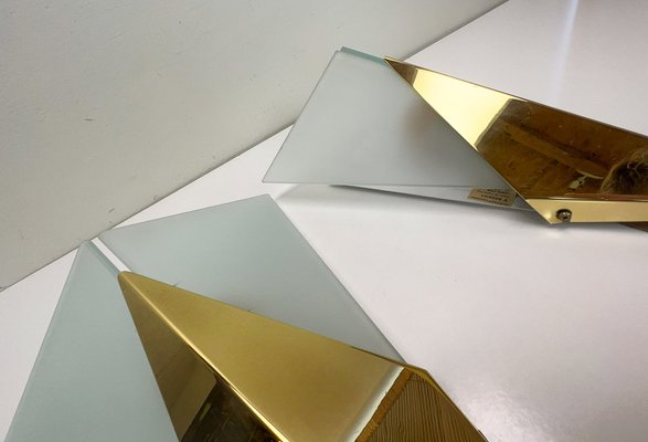 Triangular Glass & Brass Sconces from Hustadt, Germany, 1970s, Set of 2-WZZ-1816444