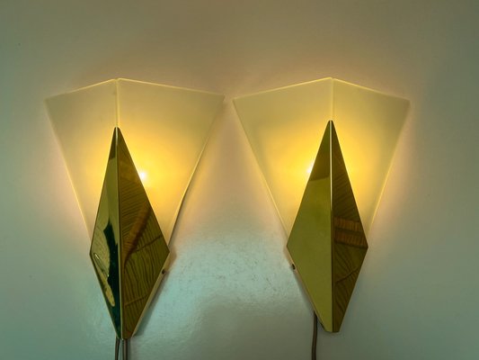 Triangular Glass & Brass Sconces from Hustadt, Germany, 1970s, Set of 2-WZZ-1816444