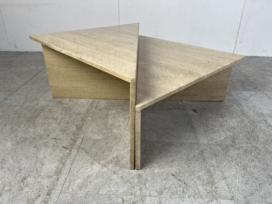 Triangular Travertine Coffee Tables attributed to Up & Up, 1970s, Set of 2-IRH-1703491