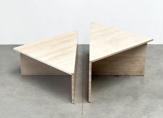 Triangular Travertine Coffee Tables from Up & Up, 1970s, Set of 2-IRH-1795851