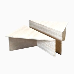 Triangular Travertine Coffee Tables from Up & Up, 1970s, Set of 2-IRH-1795851