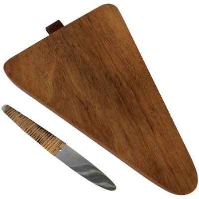 Triangular Walnut Cutting Board with Amboss Knife from Werkstätte Carl Auböck, 1950s, Set of 2-BAF-763397