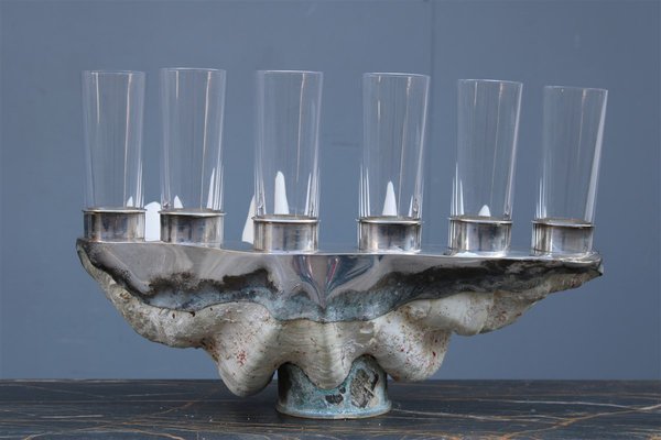 Tridacna Champagne Tray Oysters in Crystal Glasses by Gabriella Binazzi, 1970s-EH-1722708