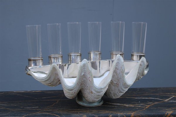 Tridacna Champagne Tray Oysters in Crystal Glasses by Gabriella Binazzi, 1970s-EH-1722708