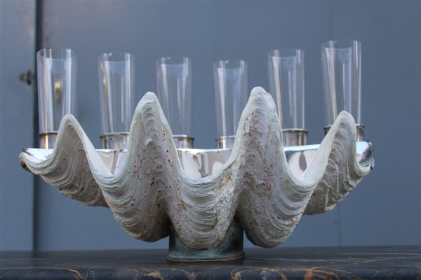 Tridacna Champagne Tray Oysters in Crystal Glasses by Gabriella Binazzi, 1970s-EH-1722708