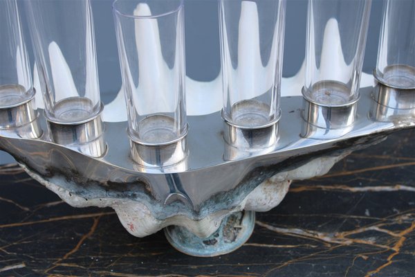 Tridacna Champagne Tray Oysters in Crystal Glasses by Gabriella Binazzi, 1970s-EH-1722708