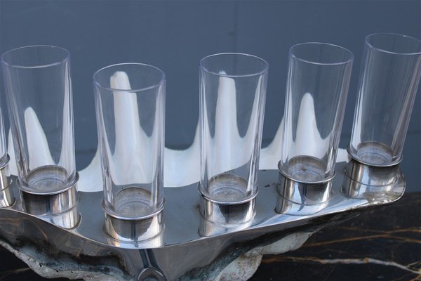 Tridacna Champagne Tray Oysters in Crystal Glasses by Gabriella Binazzi, 1970s-EH-1722708