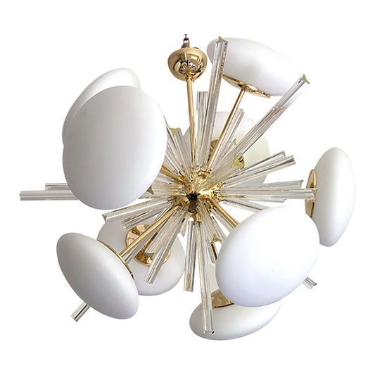 Triedro and White Murano Glass Sputnik Gold Chandelier by Simoeng