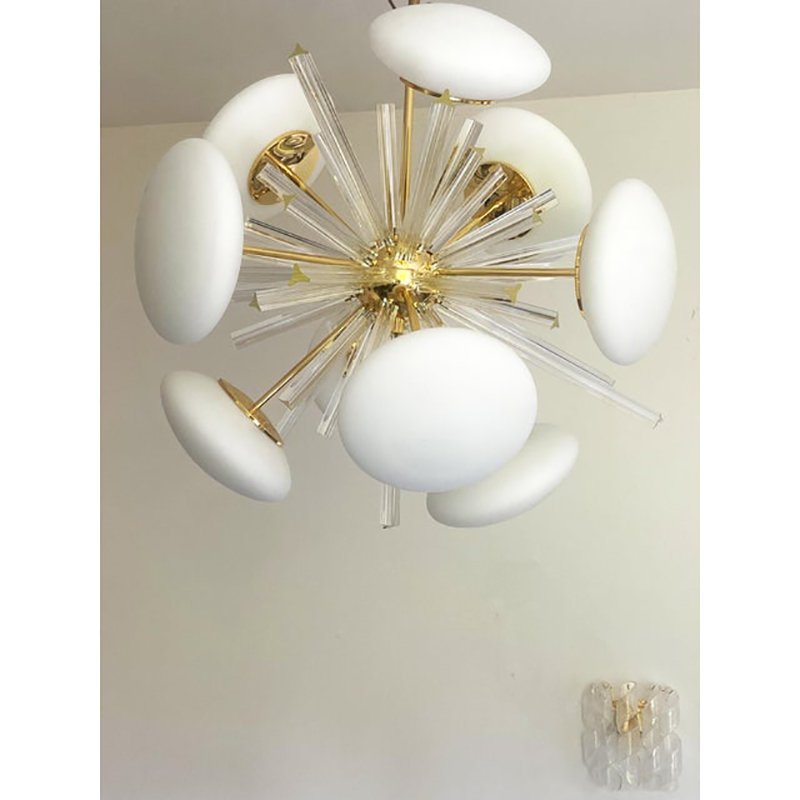 Triedro and White Murano Glass Sputnik Gold Chandelier by Simoeng