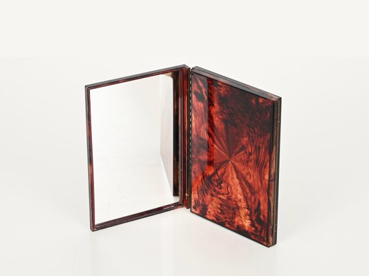 Triple Folding Table Mirror in Tortoiseshell Acrylic Glass, 1970s-JDR-2026645