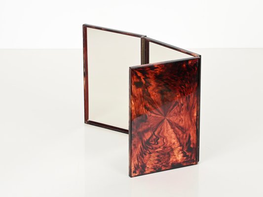 Triple Folding Table Mirror in Tortoiseshell Acrylic Glass, 1970s-JDR-2026645