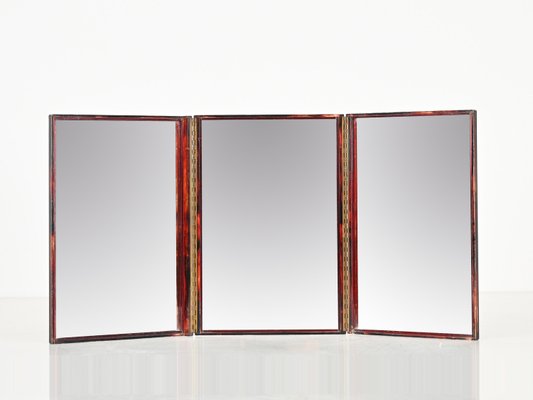 Triple Folding Table Mirror in Tortoiseshell Acrylic Glass, 1970s-JDR-2026645