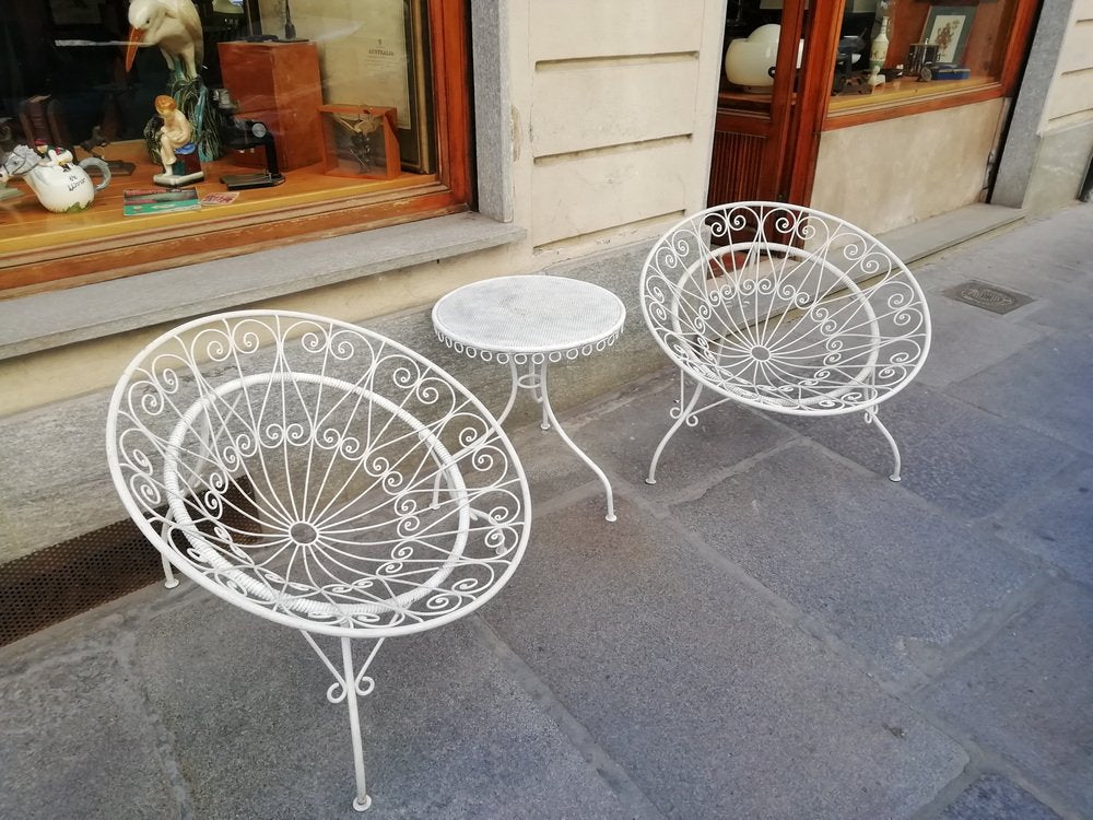 Tripod Armchairs with Table by Mathieu Mategot, 1950s, Set of 3