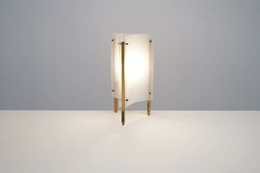 Tripod Brass and Acrylic Glass Table Lamp from Asselbur, 1950s