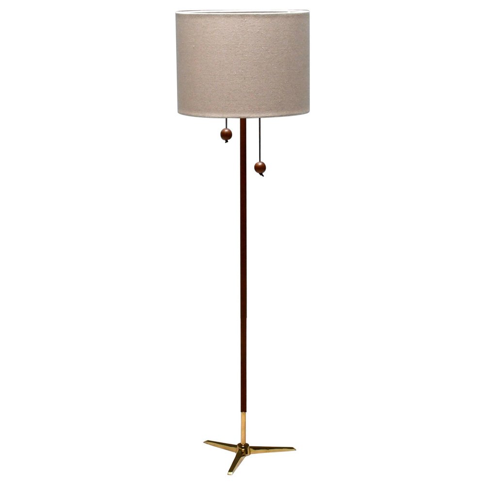 Tripod Floor Lamp attributed to Fog & Mørup Made of Teak and Brass, Denmark, 1960s