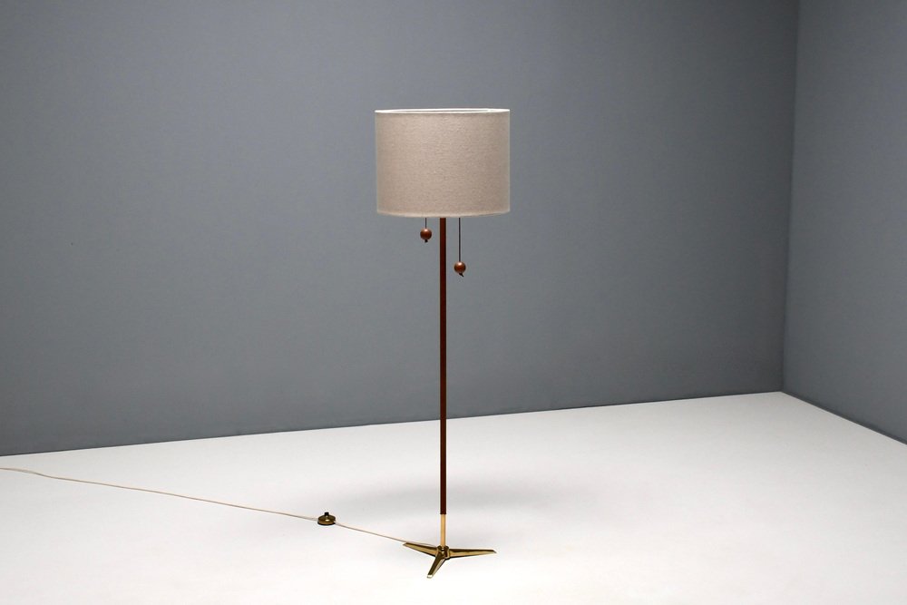 Tripod Floor Lamp attributed to Fog & Mørup Made of Teak and Brass, Denmark, 1960s