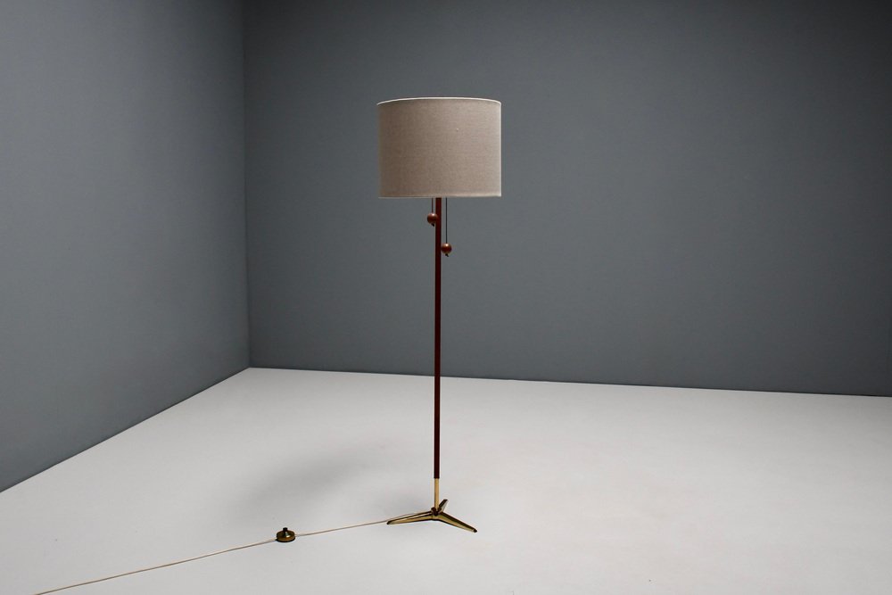 Tripod Floor Lamp attributed to Fog & Mørup Made of Teak and Brass, Denmark, 1960s