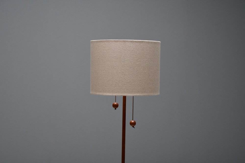 Tripod Floor Lamp attributed to Fog & Mørup Made of Teak and Brass, Denmark, 1960s