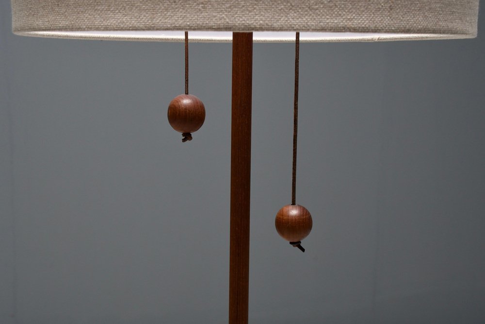 Tripod Floor Lamp attributed to Fog & Mørup Made of Teak and Brass, Denmark, 1960s