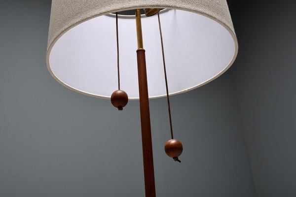 Tripod Floor Lamp attributed to Fog & Mørup Made of Teak and Brass, Denmark, 1960s-QT-1717799