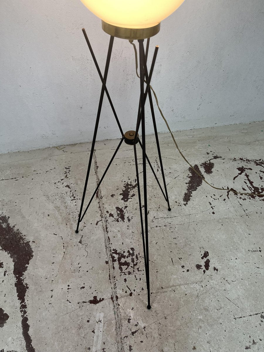 Tripod Floor Lamp in Brass Metal and Glass from Stilnovo, 1960s