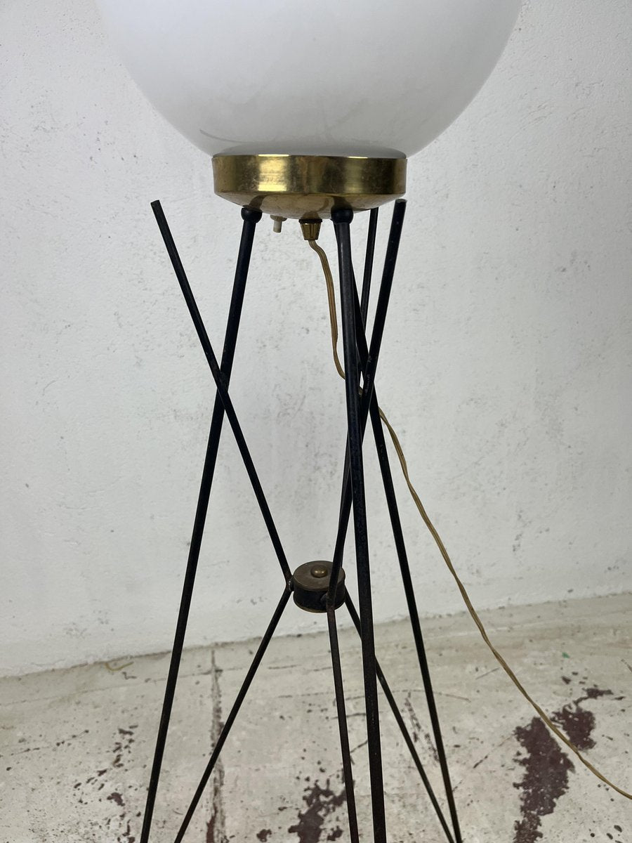 Tripod Floor Lamp in Brass Metal and Glass from Stilnovo, 1960s