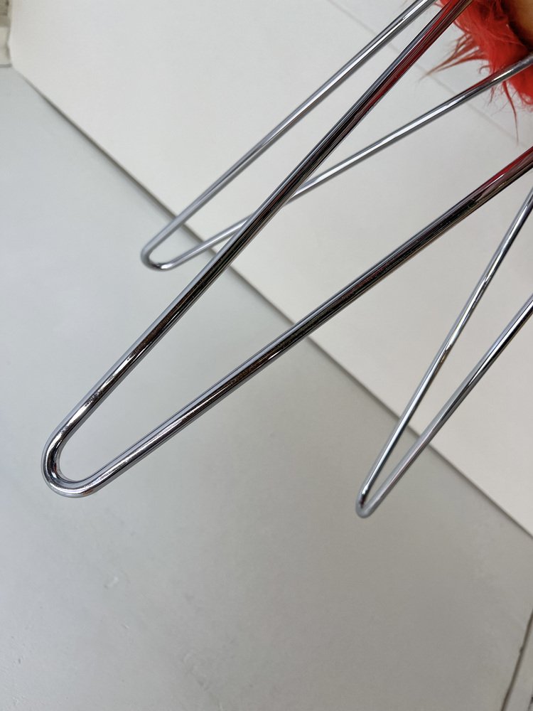 Tripod Fluffy Stool on Chromed Steel Hairpin Legs, 1950s