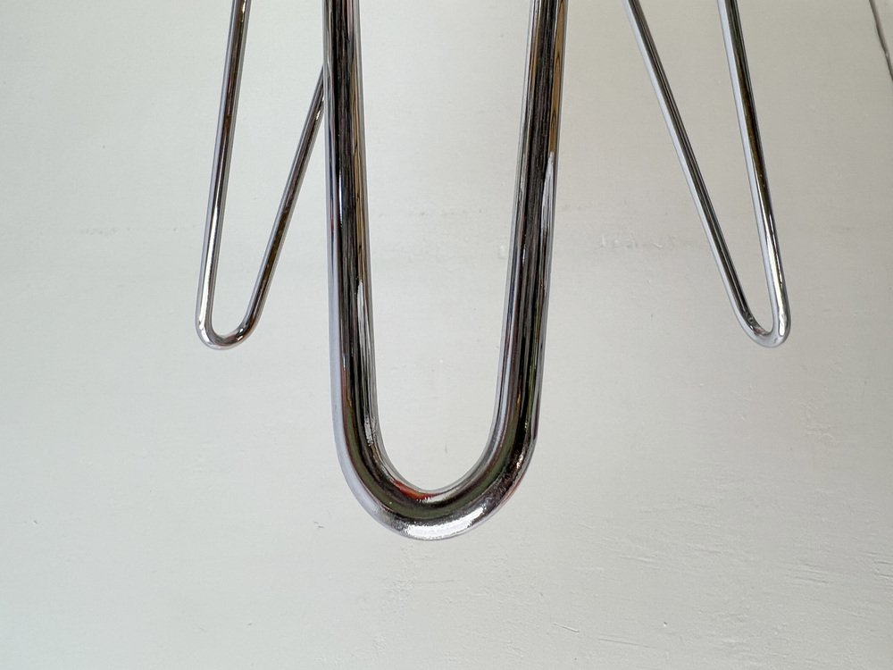 Tripod Fluffy Stool on Chromed Steel Hairpin Legs, 1950s