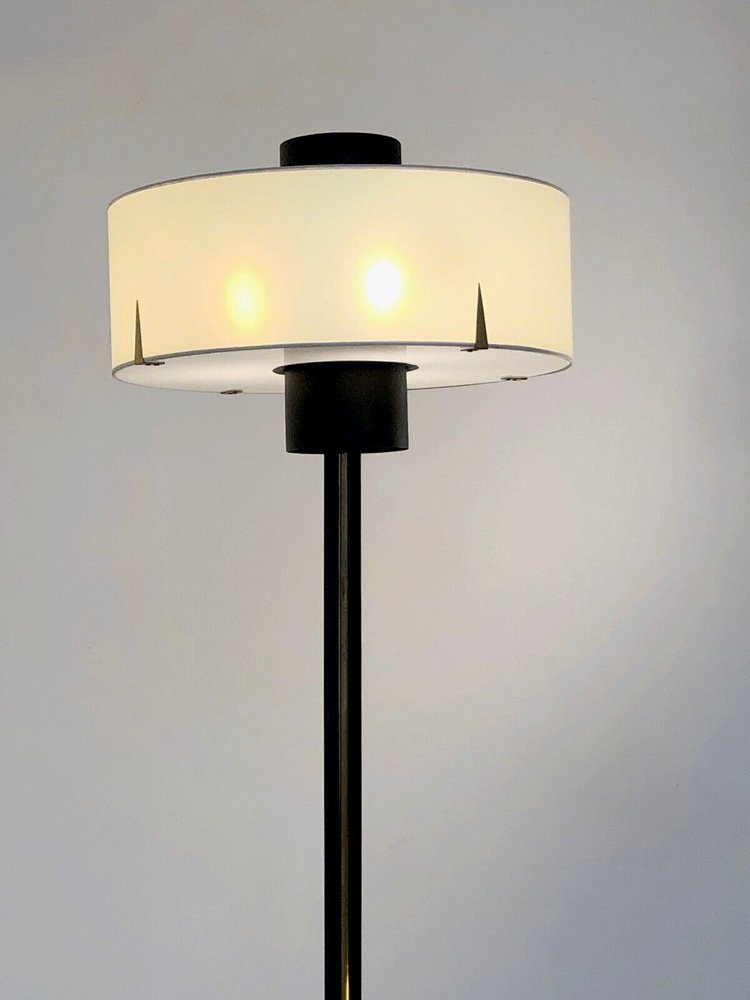 Tripod Lamp in Black Lacquered Metal and Golden Brass, 1950