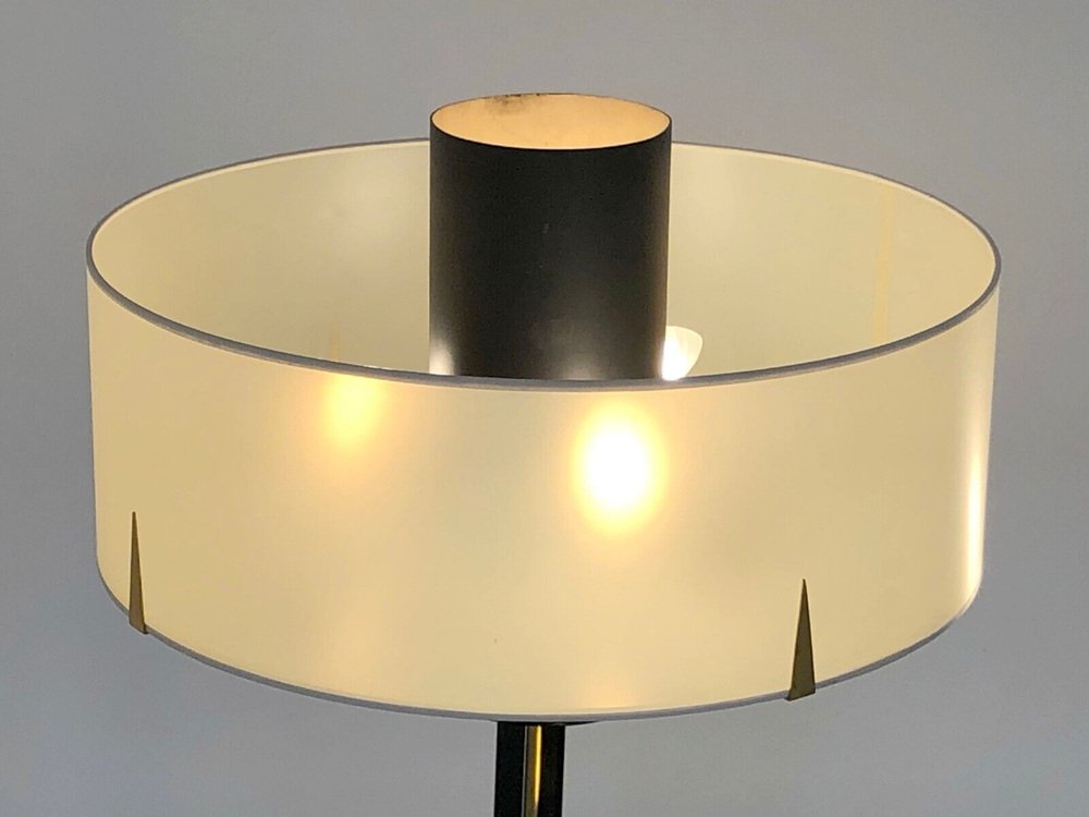 Tripod Lamp in Black Lacquered Metal and Golden Brass, 1950