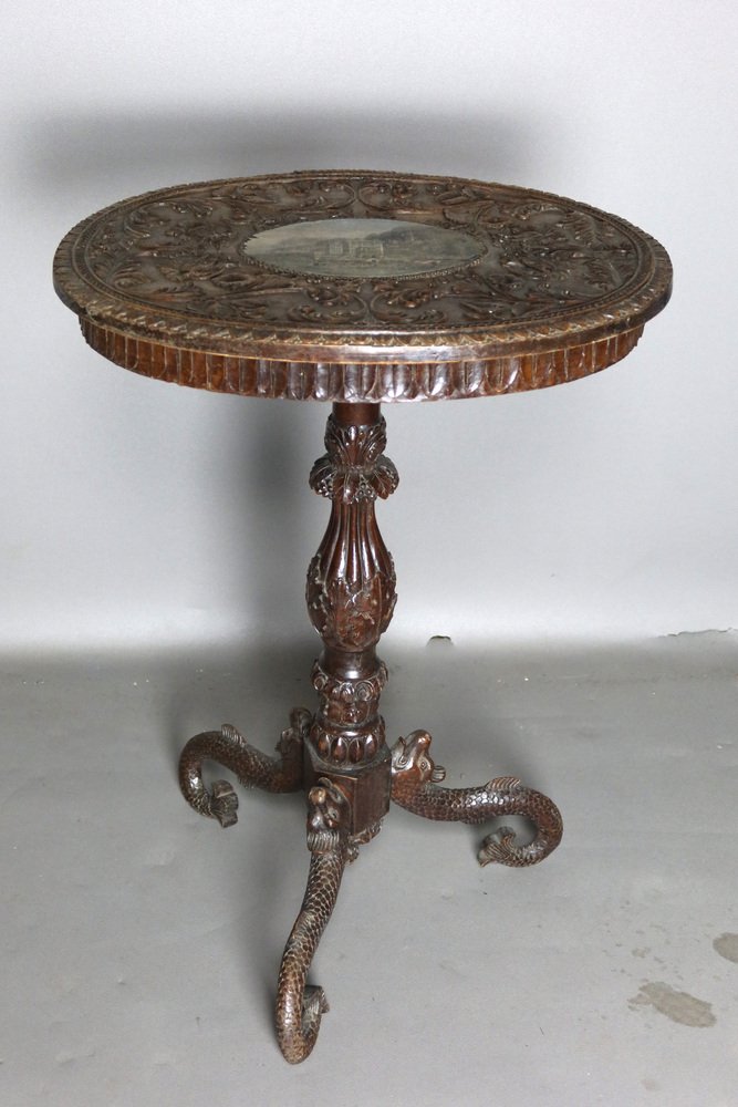 Tripod Pedestal Table in Carved Wood