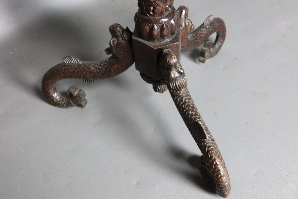 Tripod Pedestal Table in Carved Wood