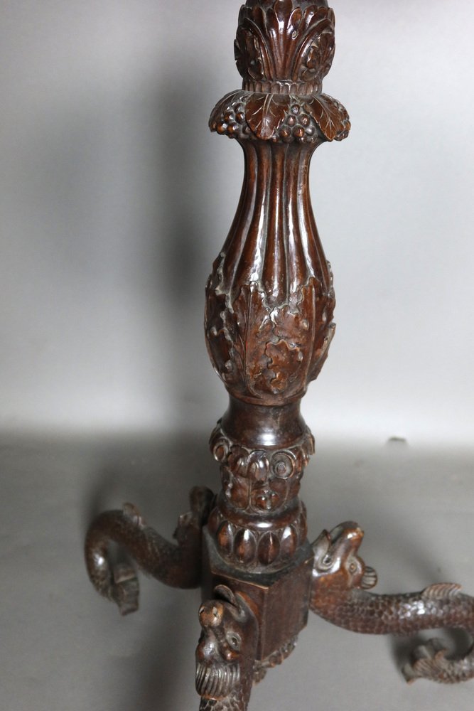 Tripod Pedestal Table in Carved Wood