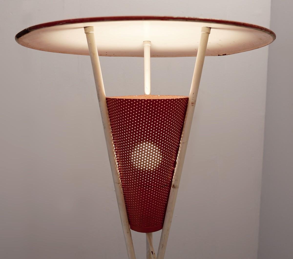 Tripod Perforated Metal Floor Lamp, 1950s