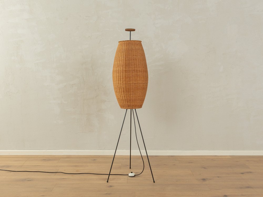 Tripod Rattan Floor Lamp, 1950s