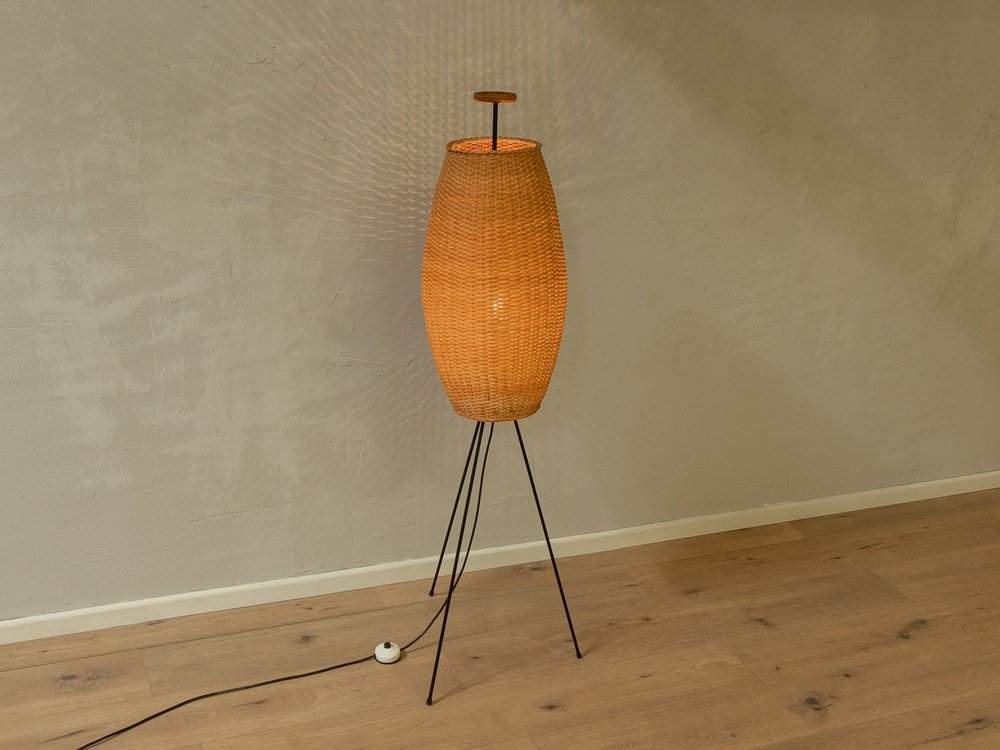 Tripod Rattan Floor Lamp, 1950s