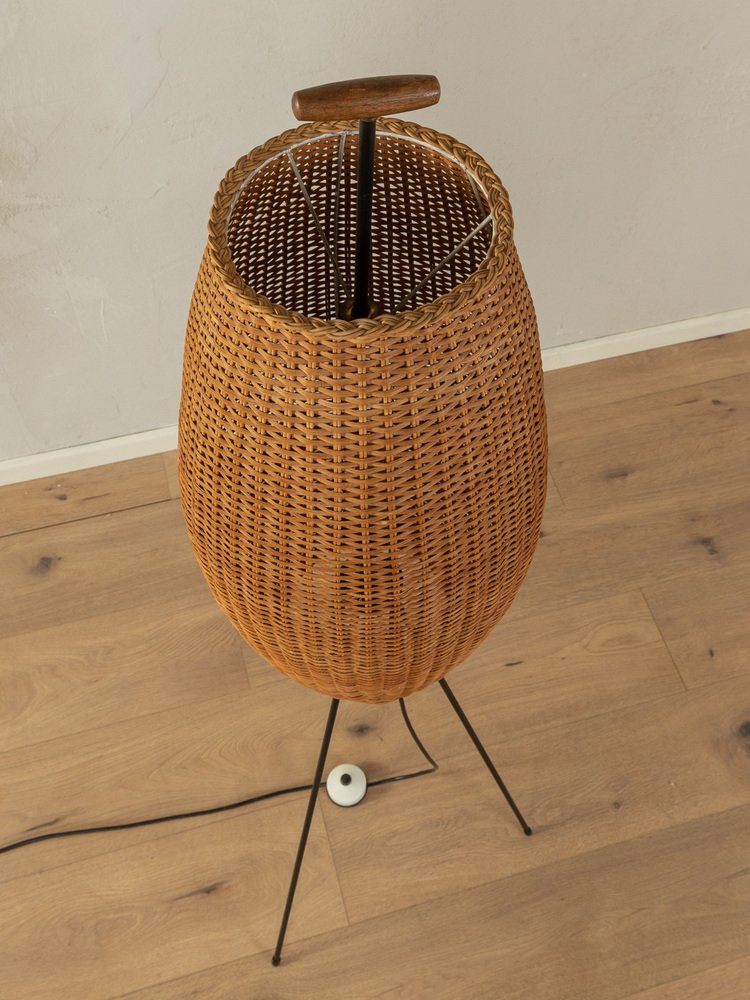 Tripod Rattan Floor Lamp, 1950s