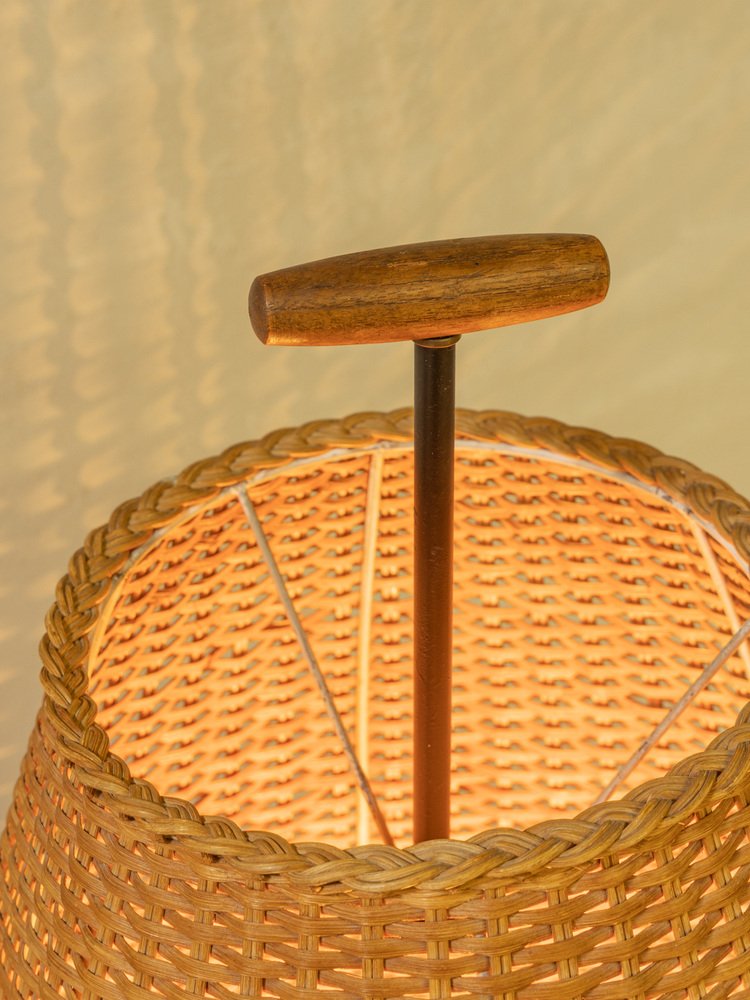 Tripod Rattan Floor Lamp, 1950s