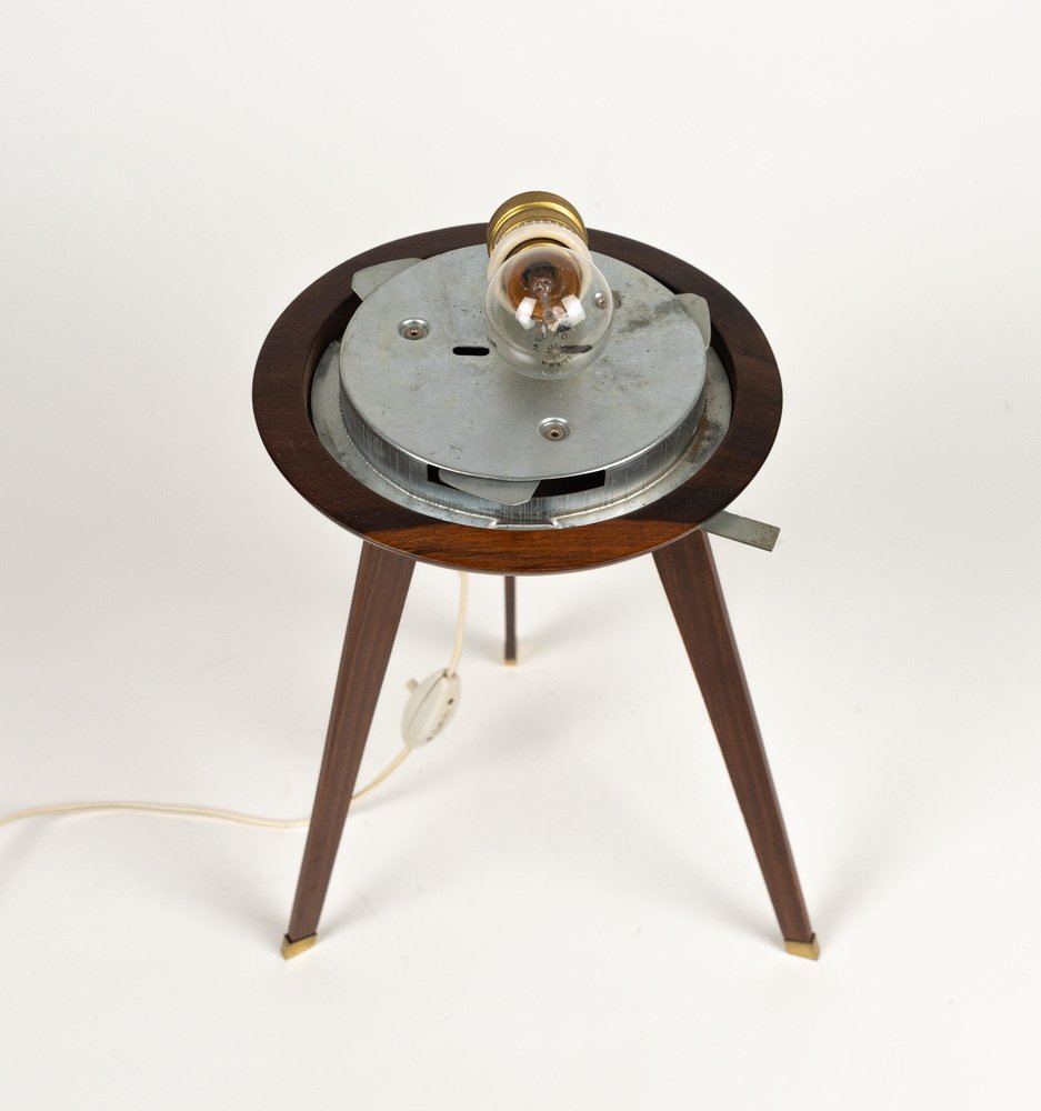 Tripod Table Lamp in Teak, Opaline Glass and Brass in the style of Stilnovo, Italy, 1960s