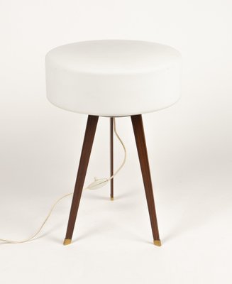 Tripod Table Lamp in Teak, Opaline Glass and Brass in the style of Stilnovo, Italy, 1960s-LYQ-1791333