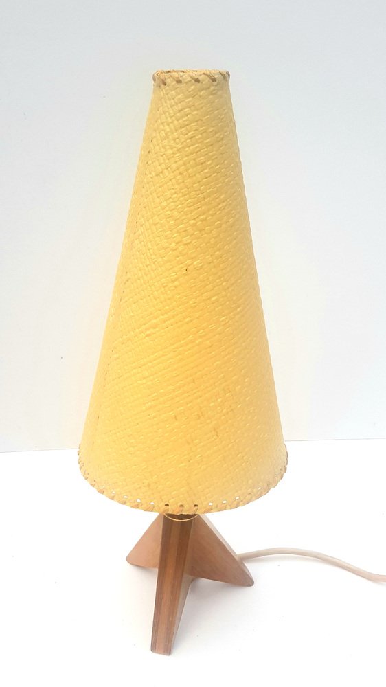 Tripod Table Lamp with Wooden Base, 1950s