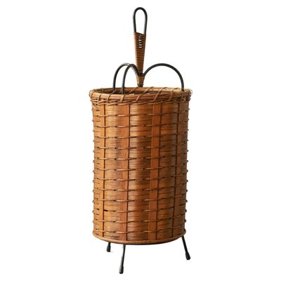 Tripod Umbrella Stand in Rattan and Metal, 1940s-FEW-2024205