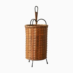 Tripod Umbrella Stand in Rattan and Metal, 1940s-FEW-2024205