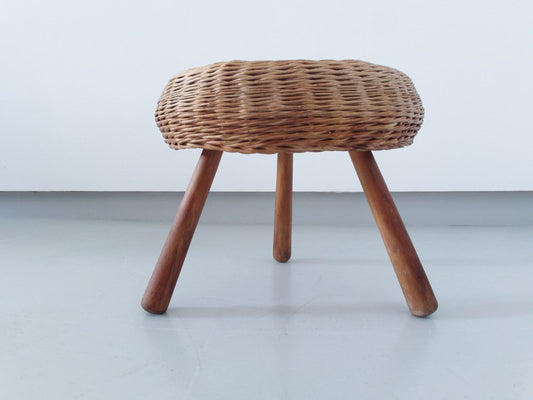 Tripod Wicker Stool attributed to Tony Paul, USA, 1950s