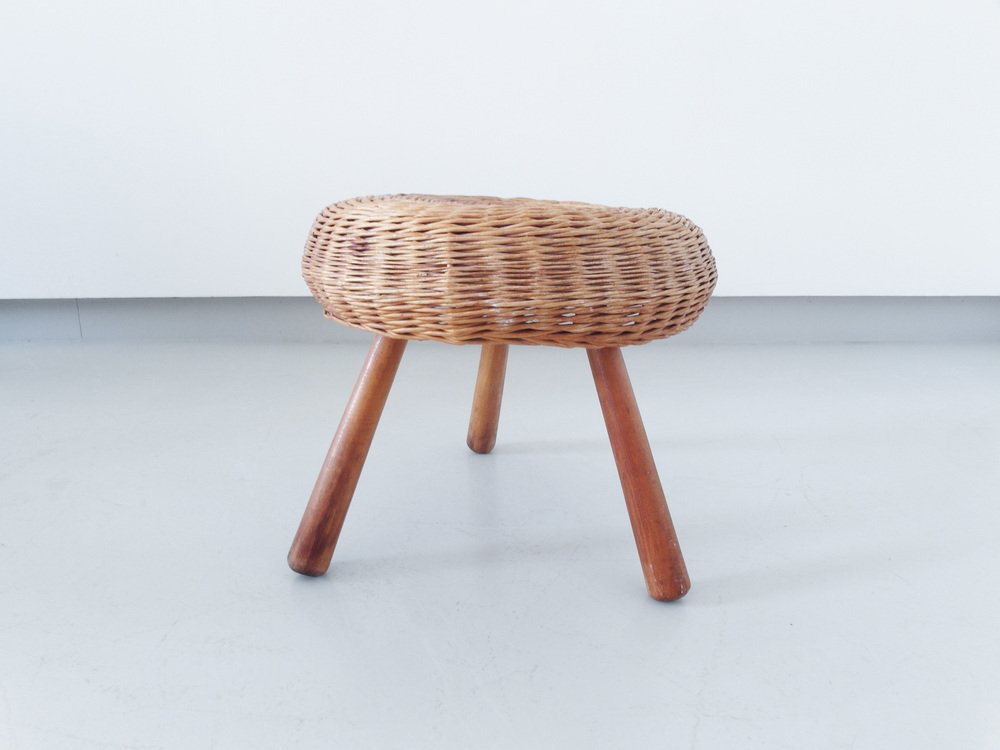 Tripod Wicker Stool attributed to Tony Paul, USA, 1950s