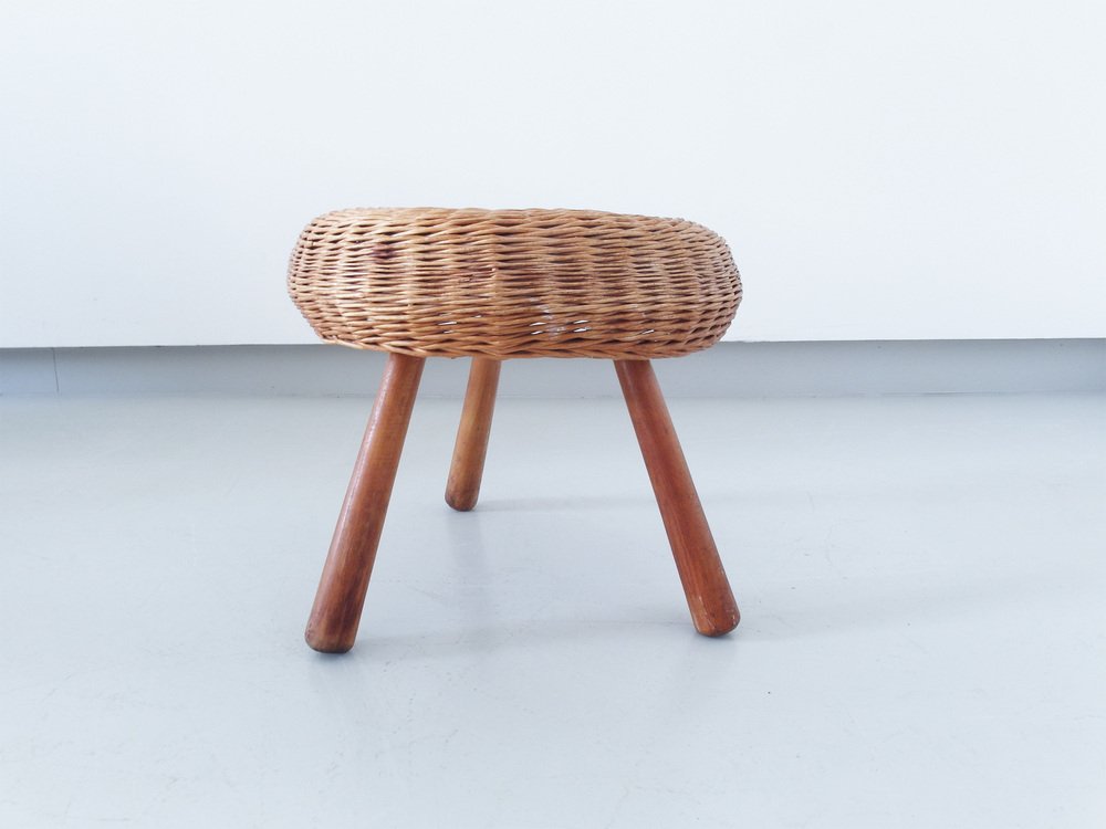 Tripod Wicker Stool attributed to Tony Paul, USA, 1950s